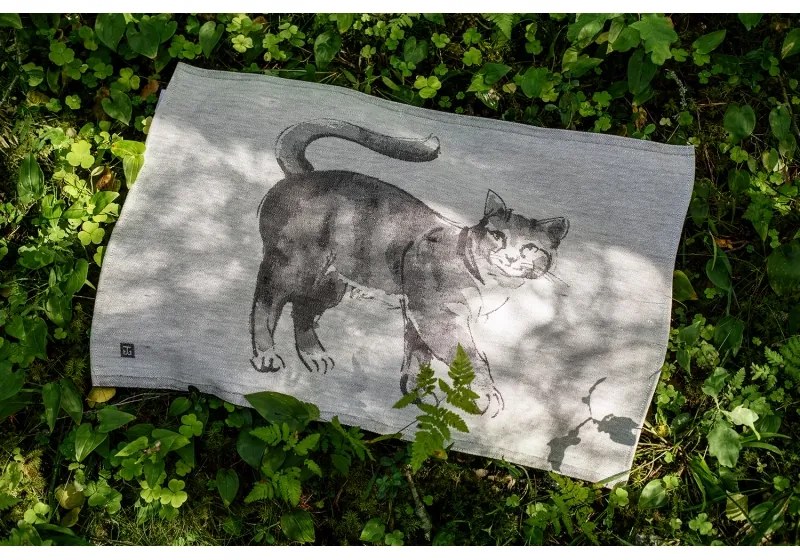 Ľanová utierka Kissa 46x70, sivo-čierna
