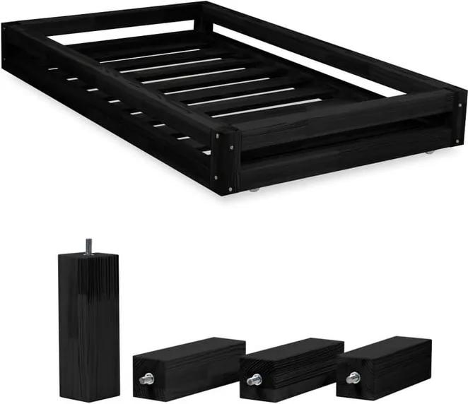 Sada čiernej zásuvky pod posteľ a 4 predĺžených nôh Benlemi, pre posteľ 80 × 200 cm