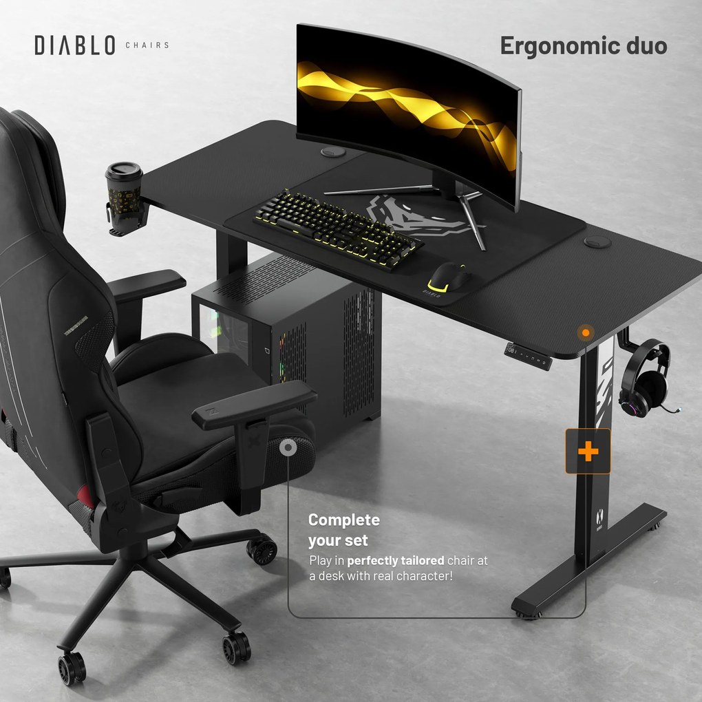 Výškovo nastaviteľný stôl Diablo X-Tensio 1400 čierny