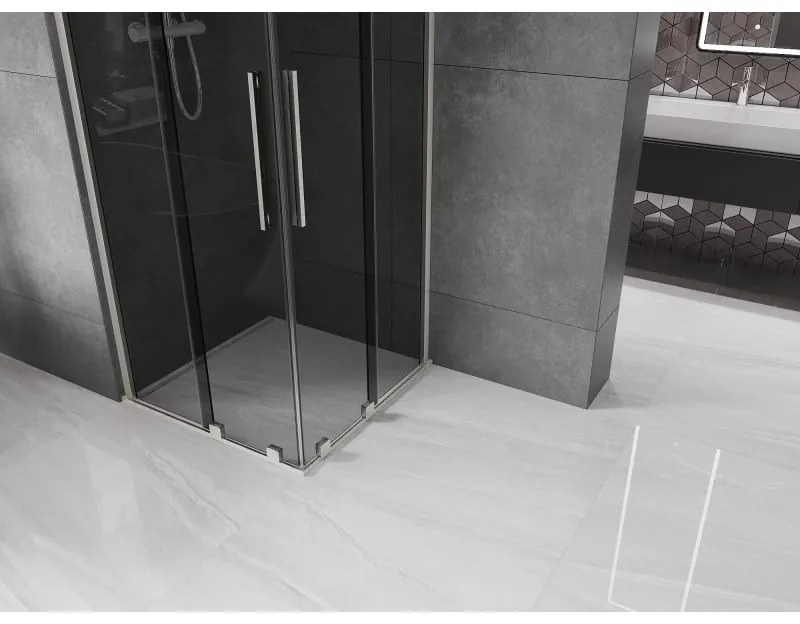 Mexen Velar Duo, sprchový kút s posuvnými dverami 80 x 80 cm, 8mm šedé sklo, brúsená oceľ, 871-080-080-42-97