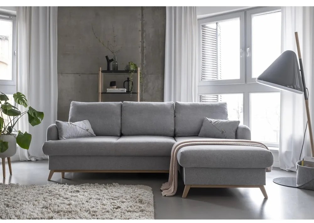 Svetlosivá rozkladacia/s úložným priestorom rohová pohovka (pravý roh/s leňoškou) Scandic Lagom – Miuform