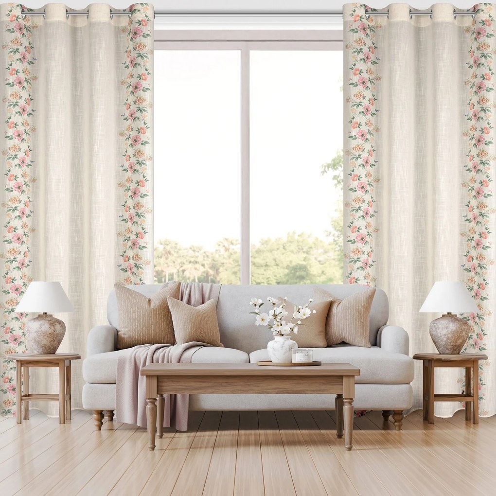 ZÁVES NA KRÚŽKOCH VANESA 140X250 CM KVETY