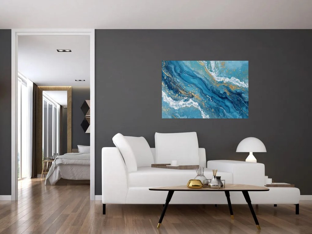 Obraz - Bledomodrý mramor so zlatom II. (90x60 cm)