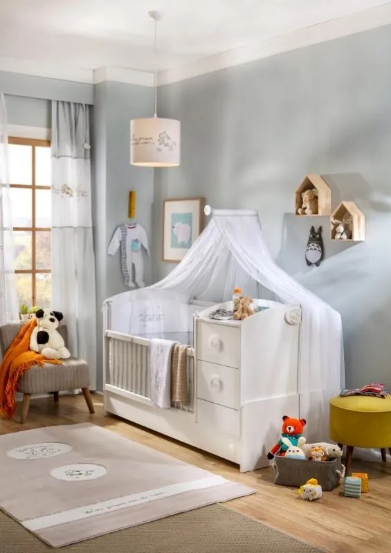 Detská rastúca postieľka 75x160cm s prebaľovacím pultom Chloe - biela