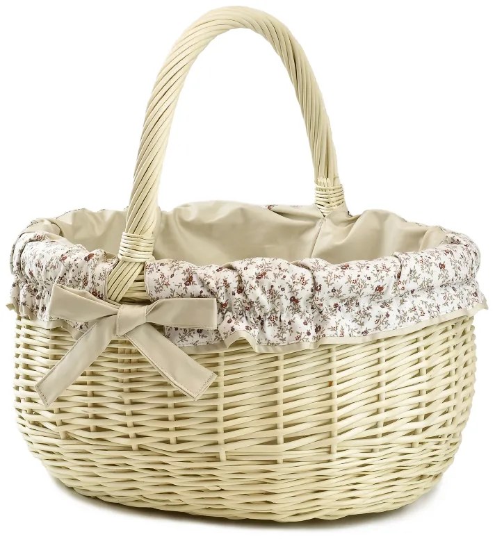 Nákupný kôš prútený bielený s látkou Armenti I.š. 42 x hl. 34 x v. 23 / 36(cm)