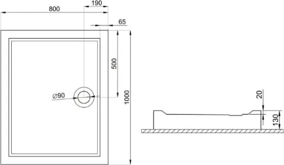Polimat Kompaktná obdĺžniková akrylátová sprchová vanička Goliat 1 90x80 (100x80, 100x90, 120x80, 120x90) POLIMAT-Farba: Biela, POLIMAT-Rozmery: 90x80