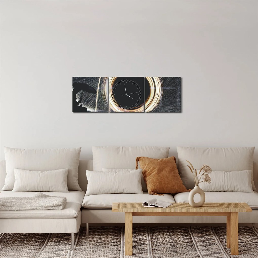Obraz - Svetelná šou v daždi (s hodinami) (90x30 cm)