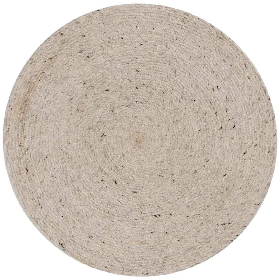 Ručne tkaný vlnený okrúhly koberec vo svetlosivej a slonovinovej farbe ø 200 cm Takashi – Kave Home