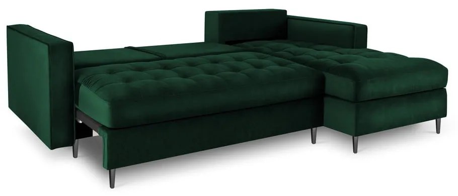 Zelená zamatová rozkladacia rohová pohovka Milo Casa Santo, pravý roh