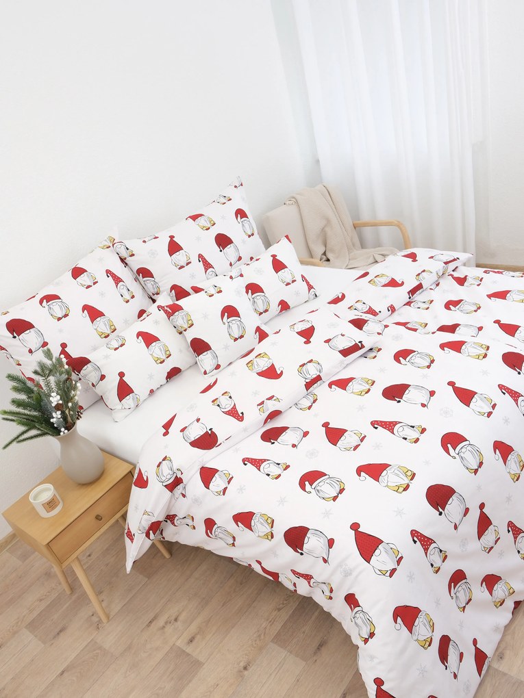 Vianočné predĺžené bavlnené obliečky Renforcé - Trpaslíci biele