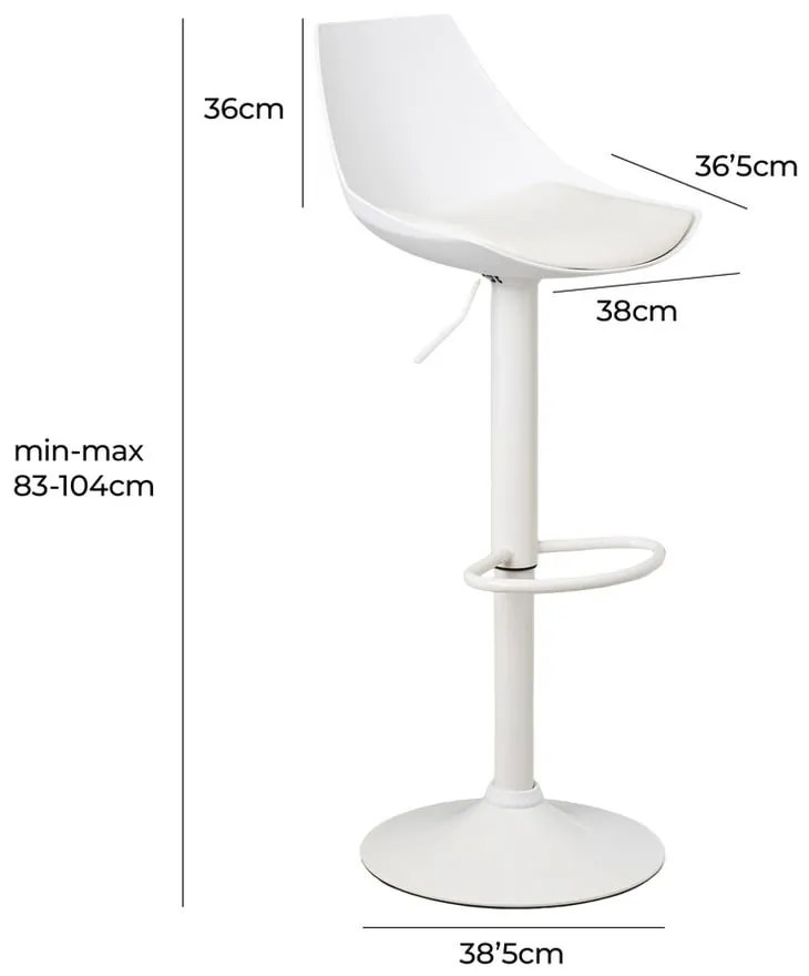 Biele barové stoličky s nastaviteľnou výškou z imitácie kože v súprave 2 ks (výška sedadla 56,5 cm) – Casa Selección