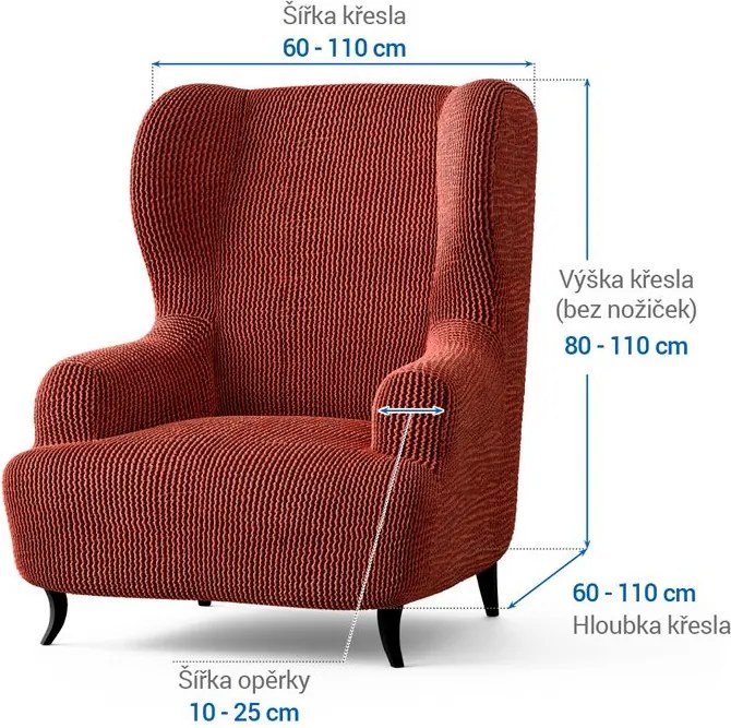 Bielastické poťahy COSTINA medená kreslo ušiak (š. 60 - 110 cm)