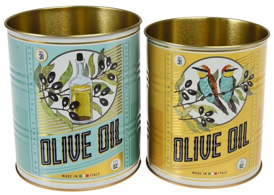 Dekoratívne cínové úložné boxy v súprave 2 ks ø 11x13 cm Olive Oil – Rex London