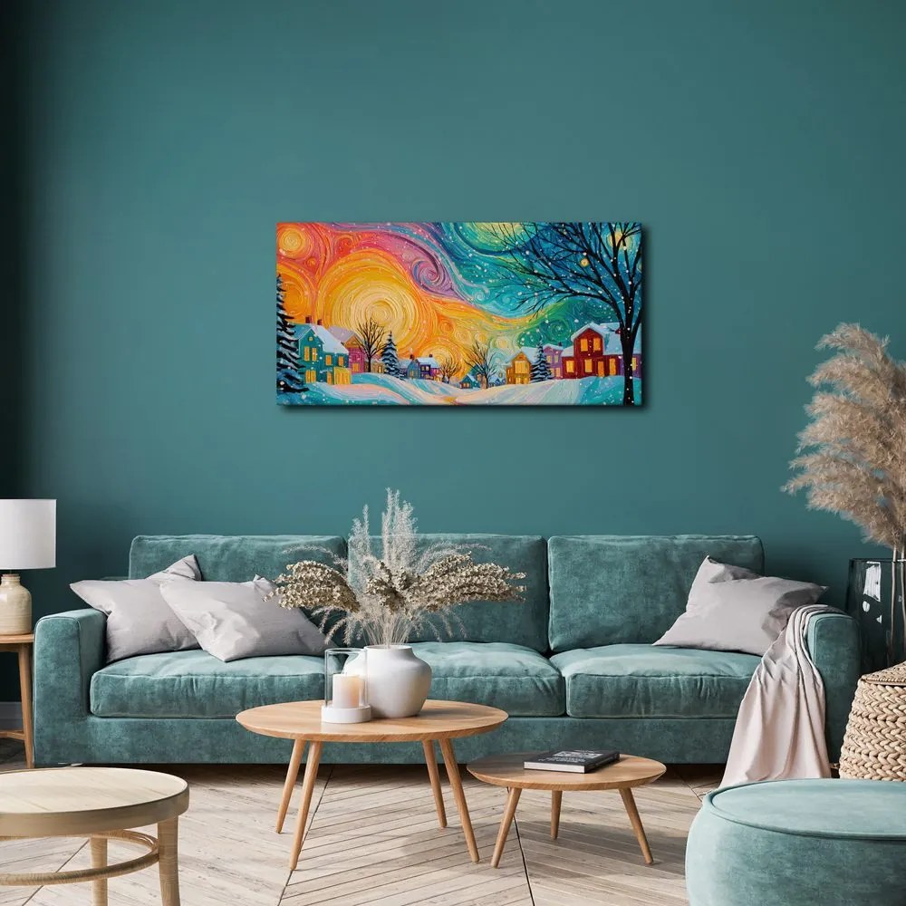 Vianočný obraz farebné domčeky v čarovnej noci