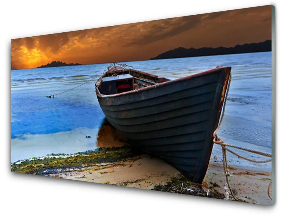 Skleneny obraz Loď more pobrežie pláž 120x60 cm