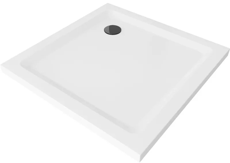 Mexen SLIM - Štvorcová sprchová vanička 100x100x5cm + čierny sifón, biela, 40101010B