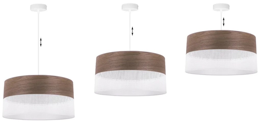 Závesné svietidlo Wood, 1x hnedá orechová dýha/biele PVC tienidlo, (fi 44cm)