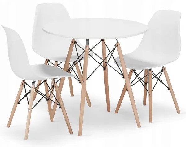 Jedálenský stôl TODI biely 80 cm s tromi stoličkami OSAKA biele