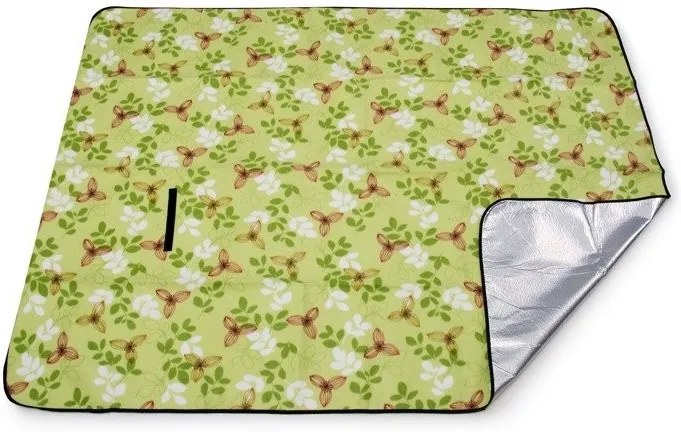 Zelená pikniková deka s kvetovým motívom