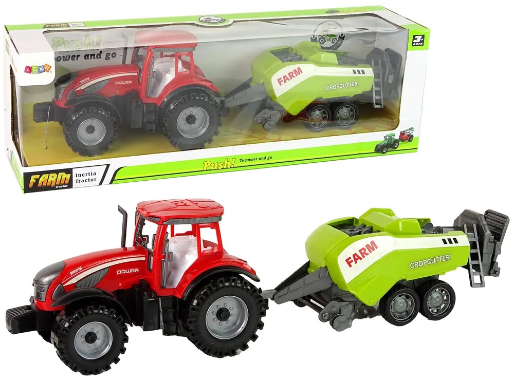 Lean Toys Červený traktor so sejačkou – trecí pohon