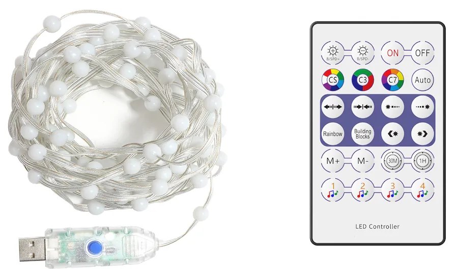 Ecolamp LED svetelná reťaz Wizard, 5m, RGB, ovládač