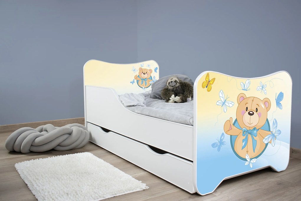 TOP BEDS Detská posteľ Happy Kitty 140x70 Malý medvedík so zásuvkou