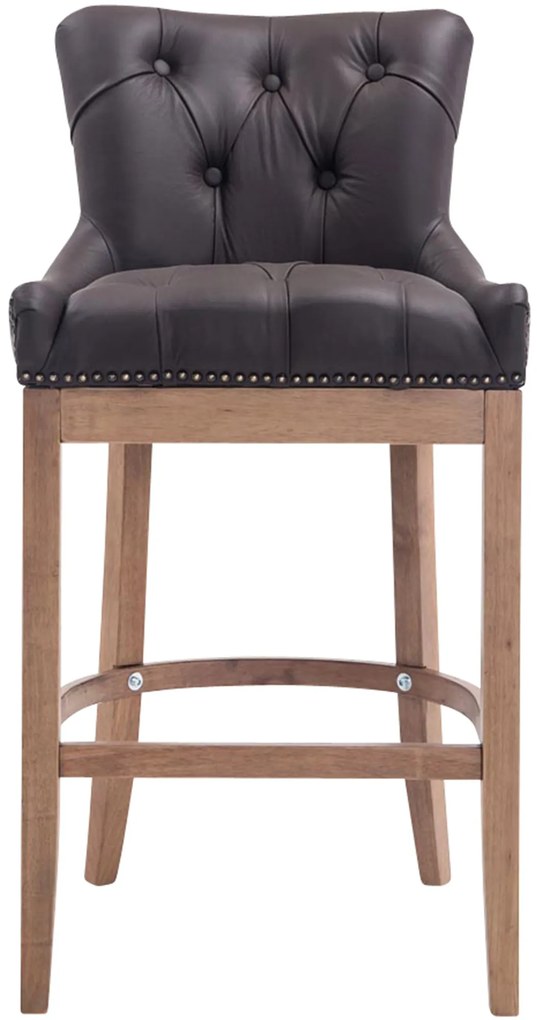 Barová stolička Buckingham - koža, drevené nohy svetlá antik - Hnedá