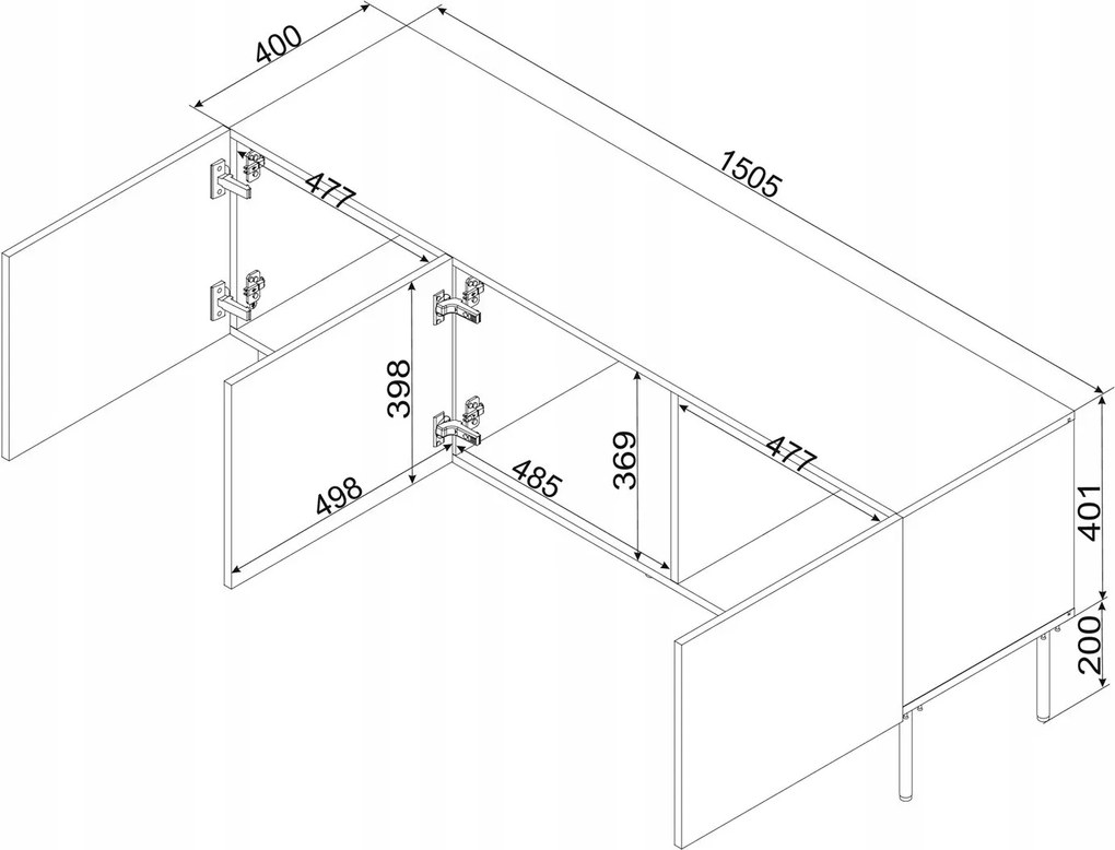 TV stolík Siena 150 cm čierny