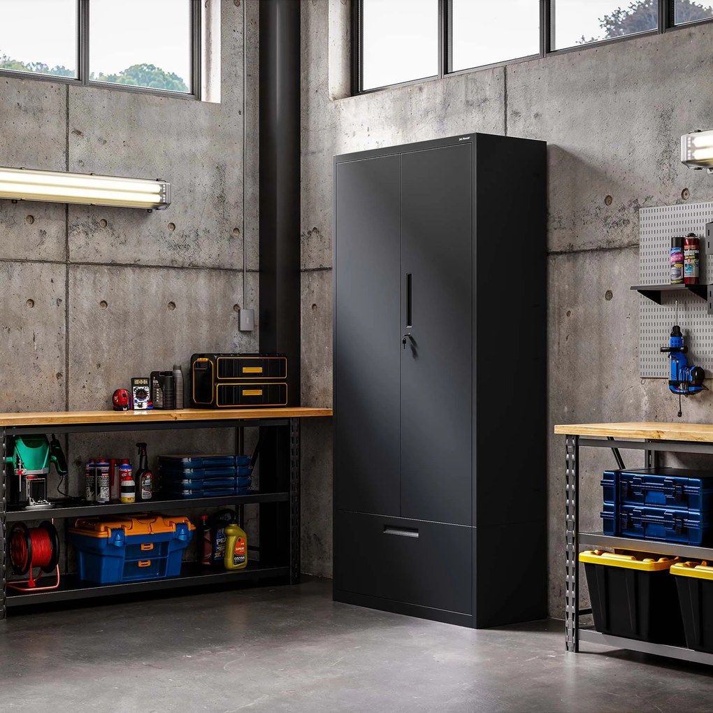 Modulárna kovová multifunkčná skriňa s vysokou zásuvkou čierna MEGAN 1950 x 900 x 400 mm