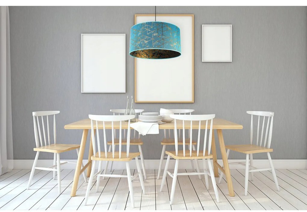 Závesné svietidlo Werona 4, 1x modré textilné tienidlo so vzorom, (fi 45cm), g