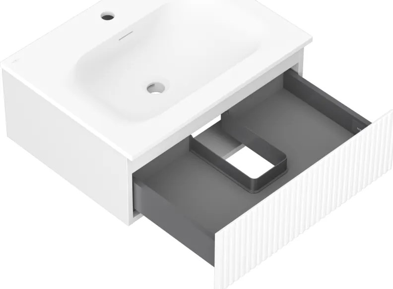 Mexen Rivel, kúpeľňová skrinka 60 cm s umývadlom Vela, 1 zásuvka, drážkovaná, biela matná, 91A20-06023-1-BF01-W23M01