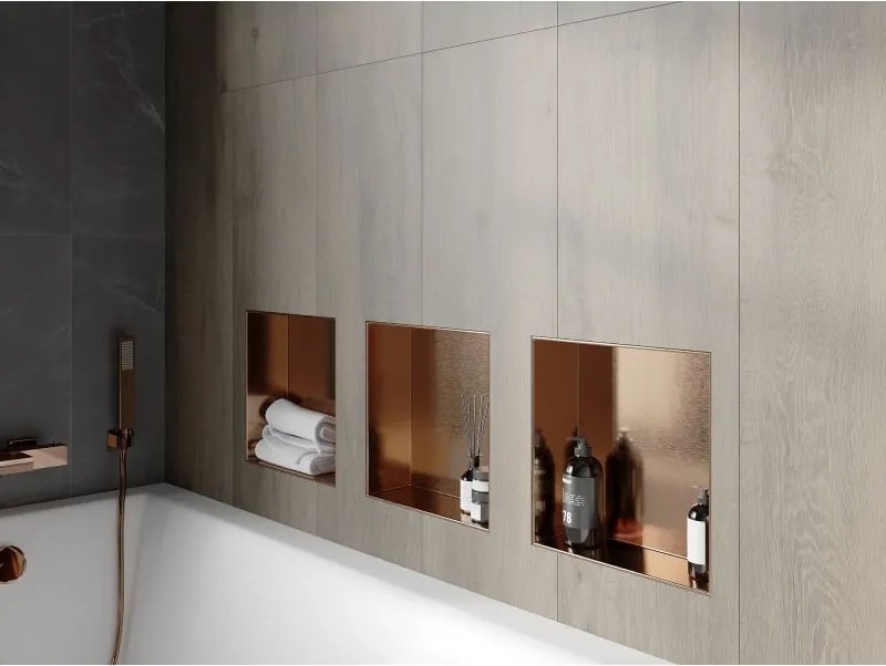 Mexen X-Wall-NR, polica na zapustenie bez príruby 30 x 30 cm, medená matná - 19C1303010