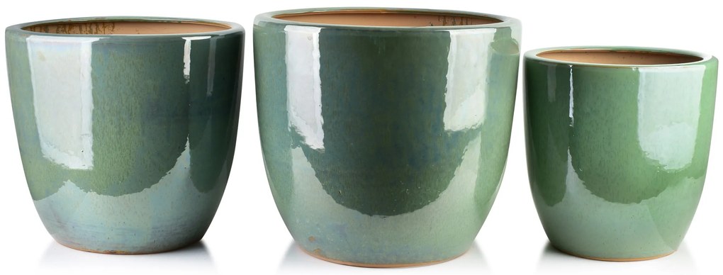 Súprava 3 kvetináčov s odtokom a zátkou Neva Marble zelená