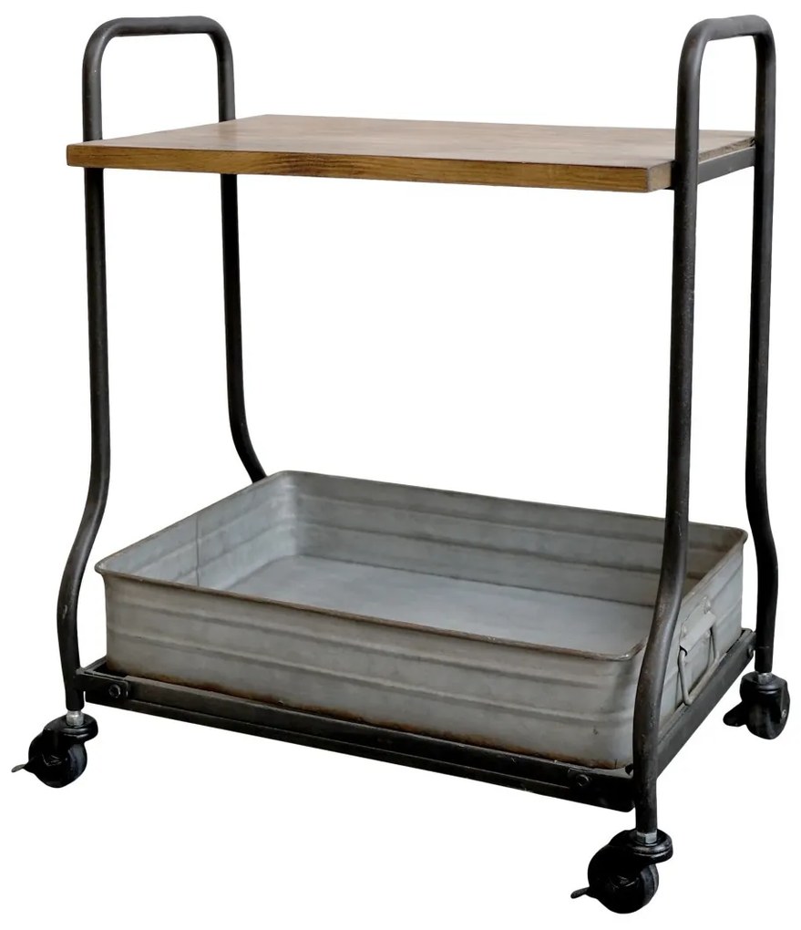 Zinkový antik kovový vozík na kolieskach s drevenou doskou Fiel - 50*38*64cm