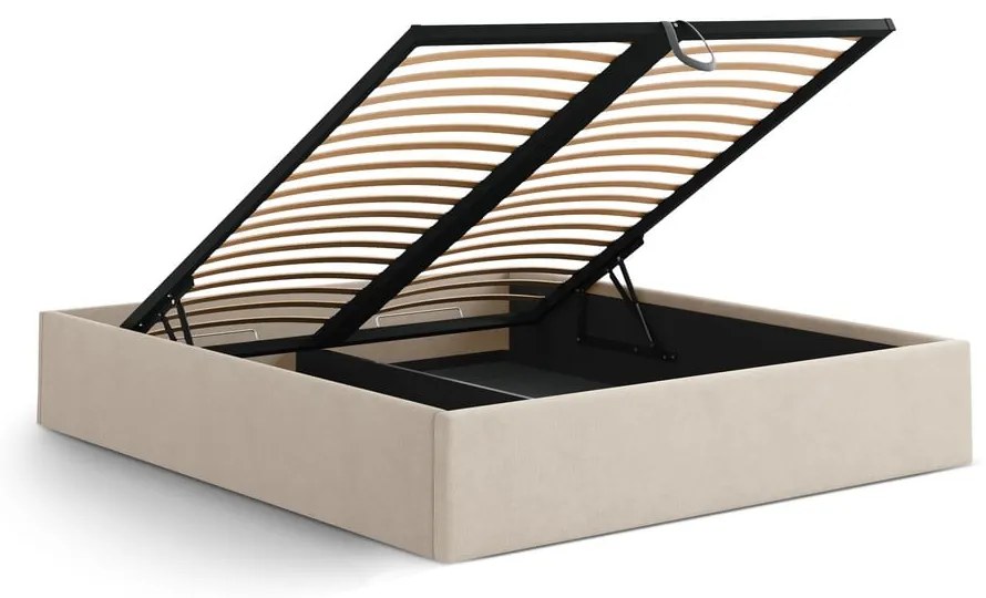Svetlohnedá čalúnená dvojlôžková posteľ s úložným priestorom/bez čela s roštom 160x200 cm Susan – Micadoni