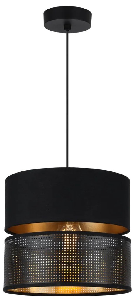 Závesné svietidlo Asti, 1x PVC/čierne textilné tienidlo, (fi 20cm), g, b