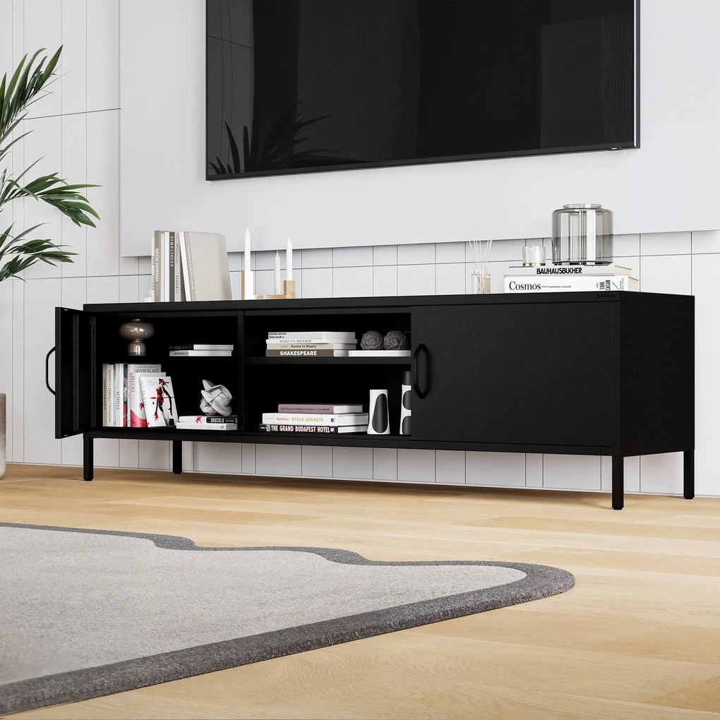 Široká kovová TV skrinka XL na nožičkách, čierna, 1700x400x500 mm: ROSARIA