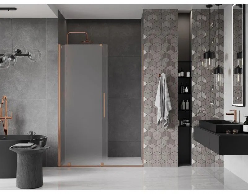 Mexen Velar, posuvné sprchové dvere do otvoru 160 cm, 8mm sklo námraza, medená matná, 871-160-000-31-65