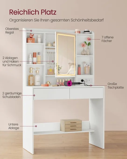 Toaletný stolík so zrkadlom a LED osvetlením RDT143WB01