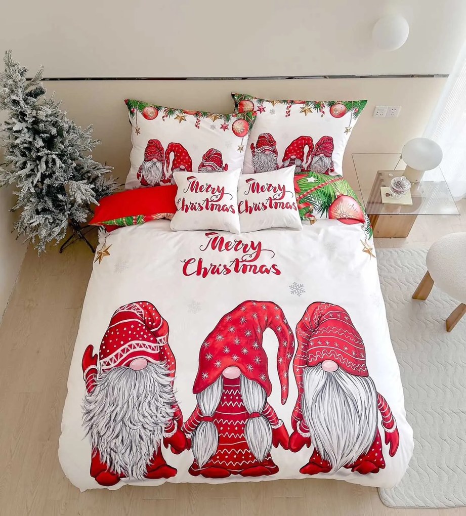 3 dielne 3D obliečky Polycotton Vianočné Gnome 200x140cm+90x70cm TiaHome