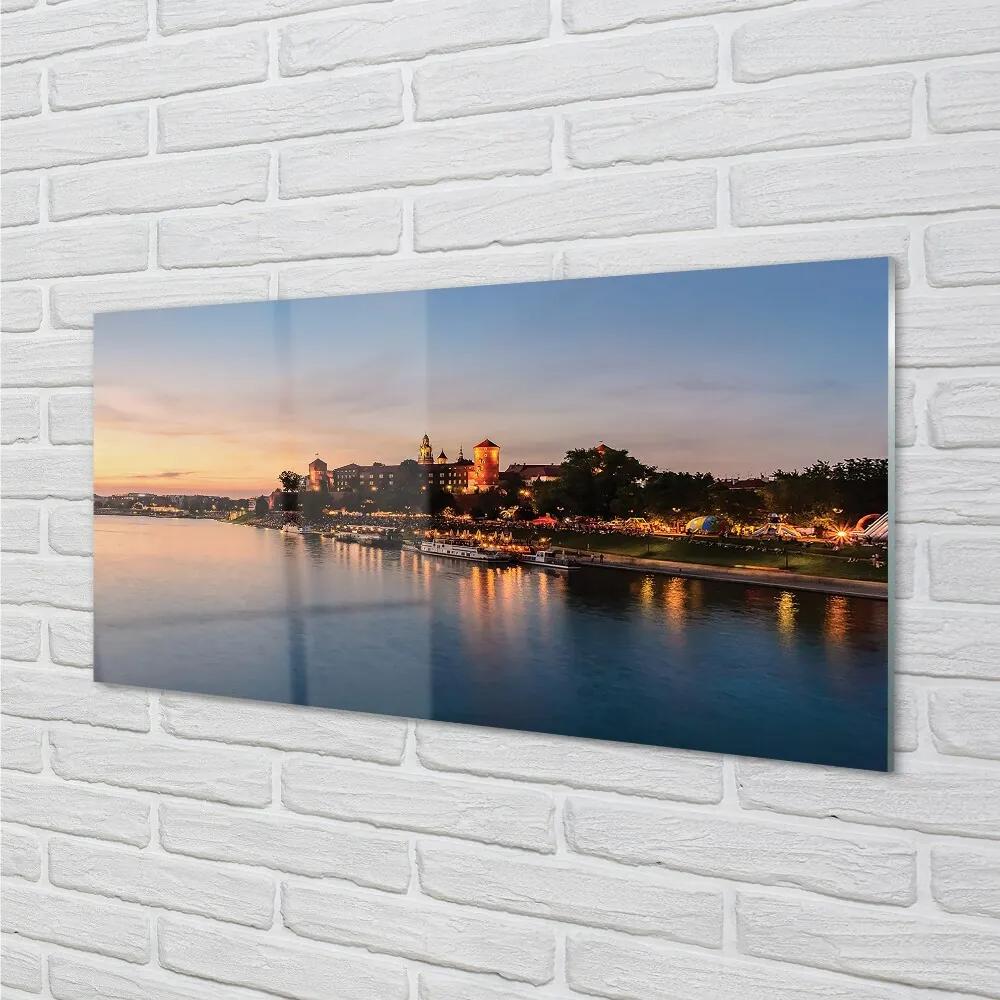 Sklenený obraz Krakow Sunset rieky lock 100x50 cm