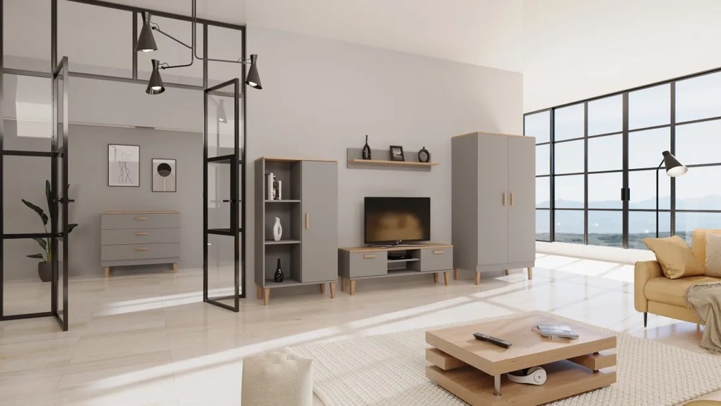 Komoda so zásuvkami DENVER 100 cm sivá/dub hickory