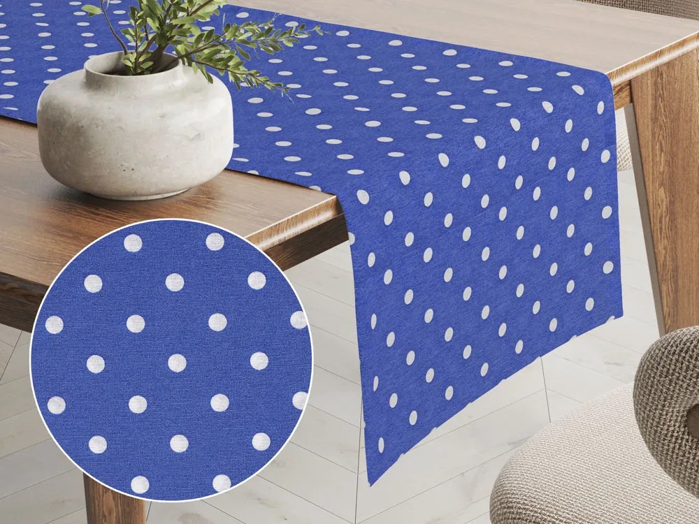 Biante Dekoračný behúň na stôl Leona LN-022 Biele bodky na sýto modrom 20x160 cm