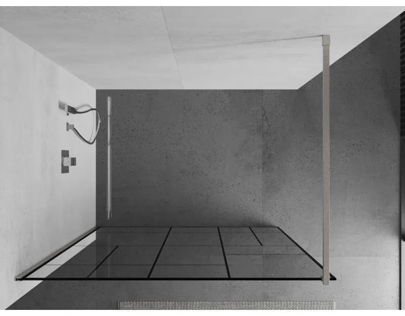Mexen Kioto, sprchová zástena Walk-In 70 x 200 cm, 8mm číre sklo čierny vzor, brúsená oceľ profil, 800-070-101-97-78