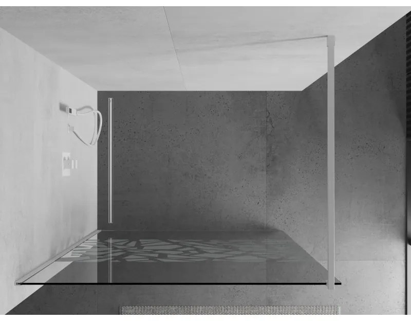 Mexen Kioto, Walk-In sprchová zástena 100 x 200 cm, 8mm sklo číre/biely vzor, biely profil, 800-100-101-20-85