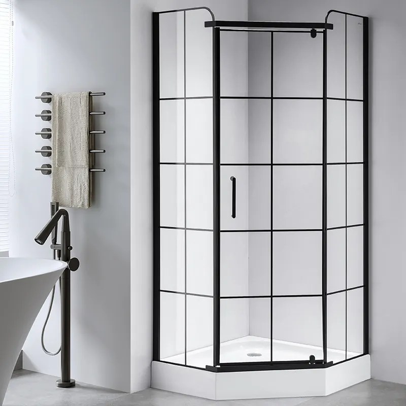 BPS-koupelny Päťuholníkový sprchovací kút BS06A 80x80 čierna/transparent - bez vaničky
