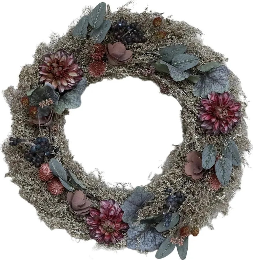 Jesenný dekoratívny veniec s trávou a kvetmi Fleuria - Ø 46*8 cm