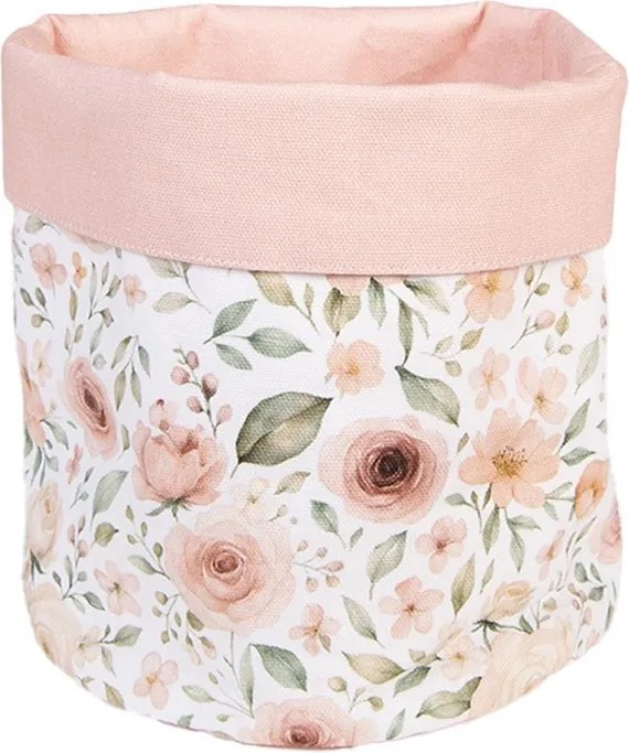 Biely bavlnený košík s ružami Soft Romantic Blush - Ø 15*16 cm
