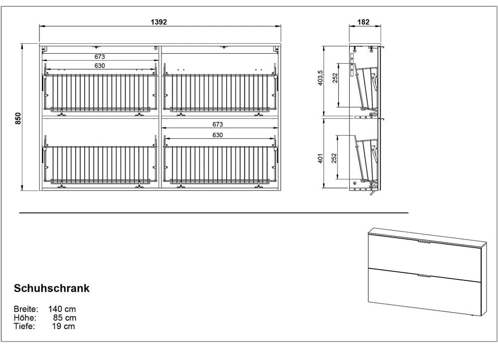 Sivý výklopný/závesný botník Valega - Germania