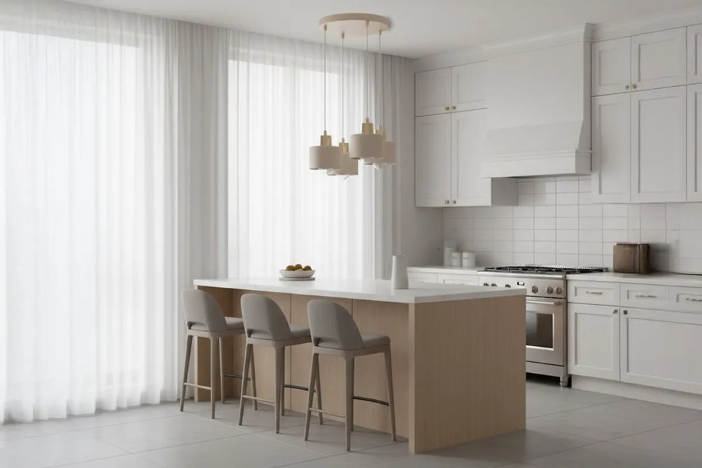 Závesné svietidlo Panta, 4x béžové kovové tienidlo, g, o